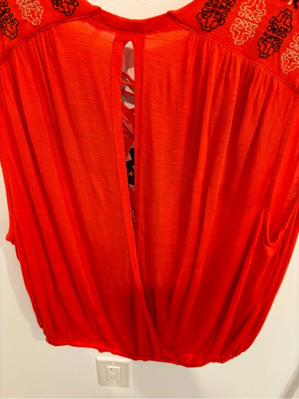 Free People Embroidered Bohemian Tassel Sleeveless Top Open Back Orange Women M